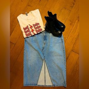 Abercrombie & Fitch High Rise Denim Midi Skirt Light Wash Size 16 / 33